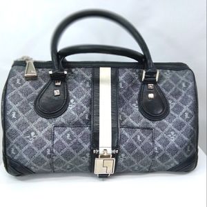 L.A.M.B. Black & White Leather Vintage Monogram Satchel Handbag